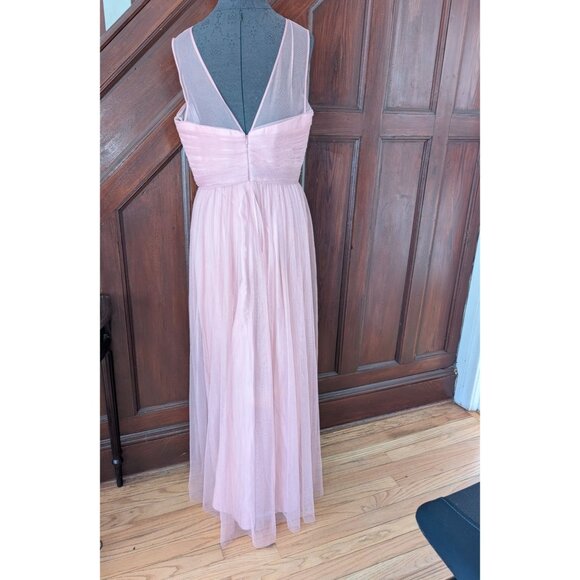Amsale Pink Mesh Tulle Sleeveless Gown With Plunging Neckline & Sheer Back Size - Picture 3 of 6
